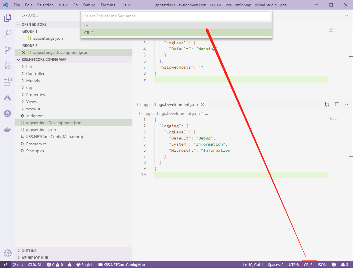 vs code切换换行符