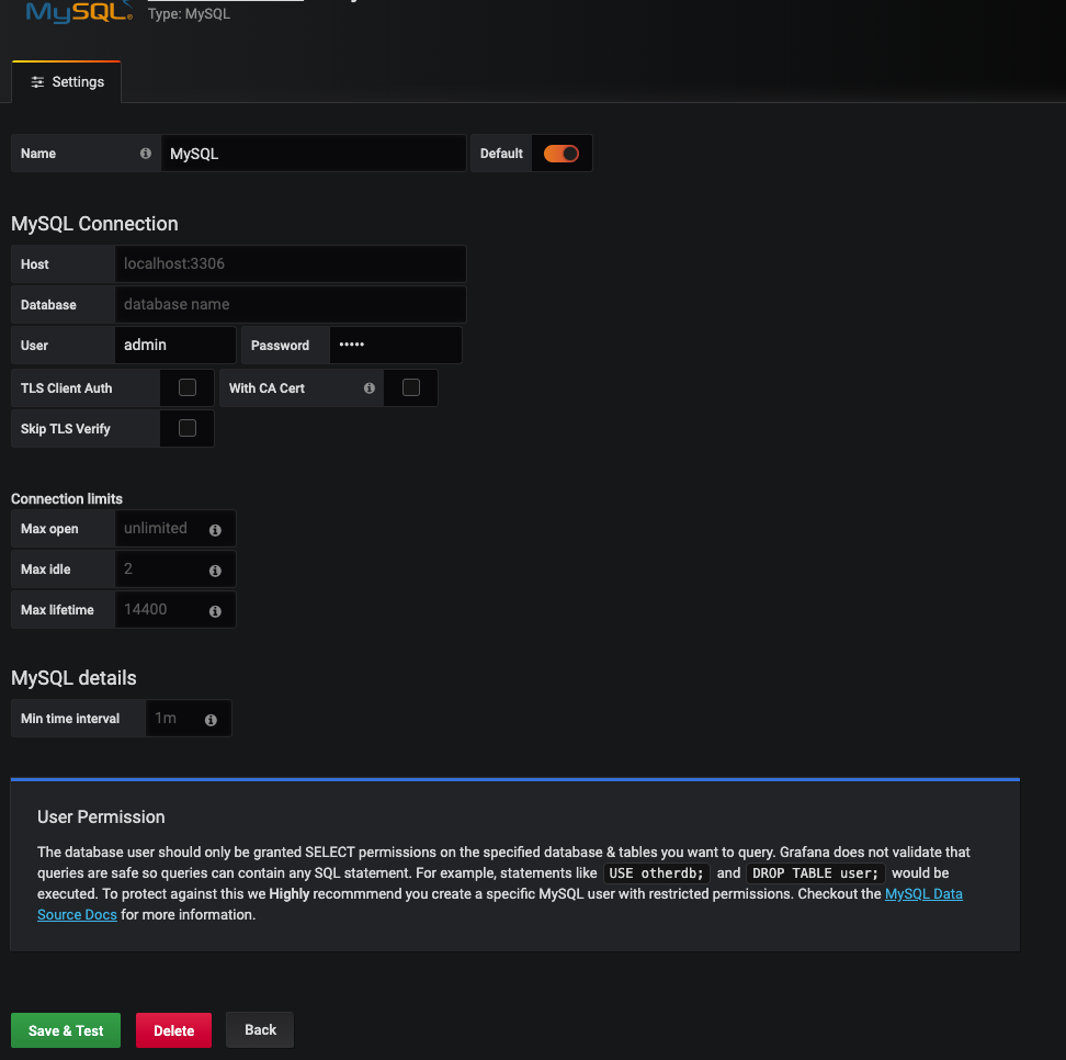 添加一个MySQL的数据源