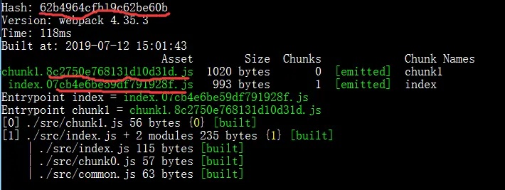 webpack contenthash hash chunkhash