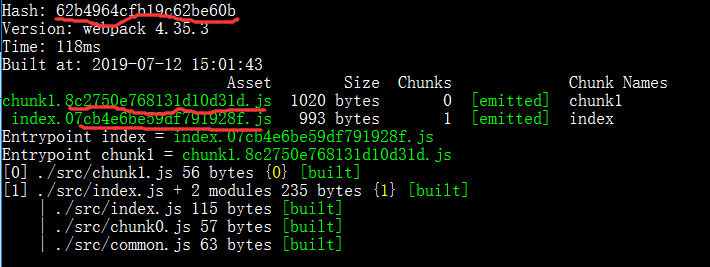 webpack contenthash hash chunkhash