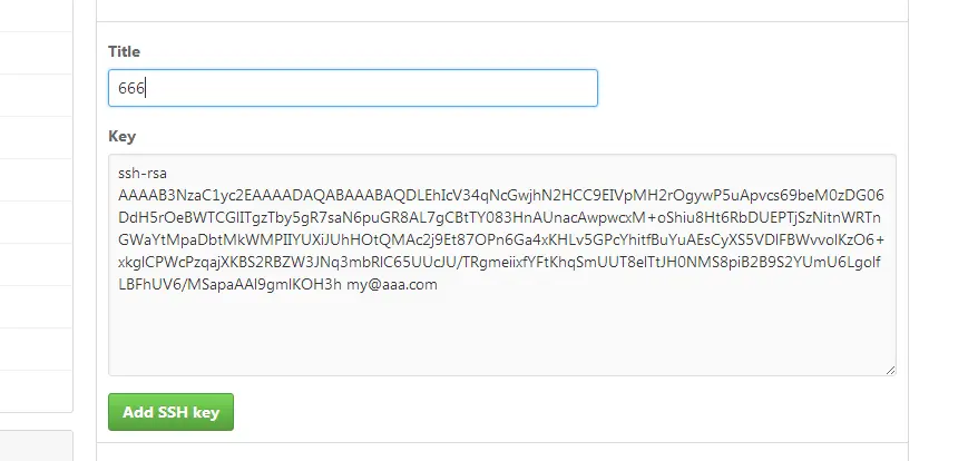 黏贴公钥至github的setting页面