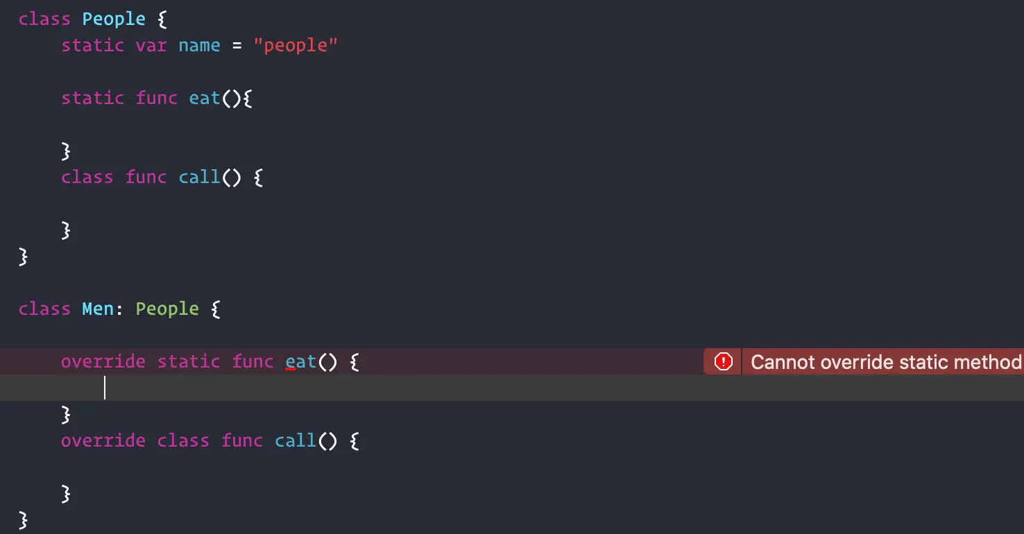 swift中`static`或者`class`方法的区别