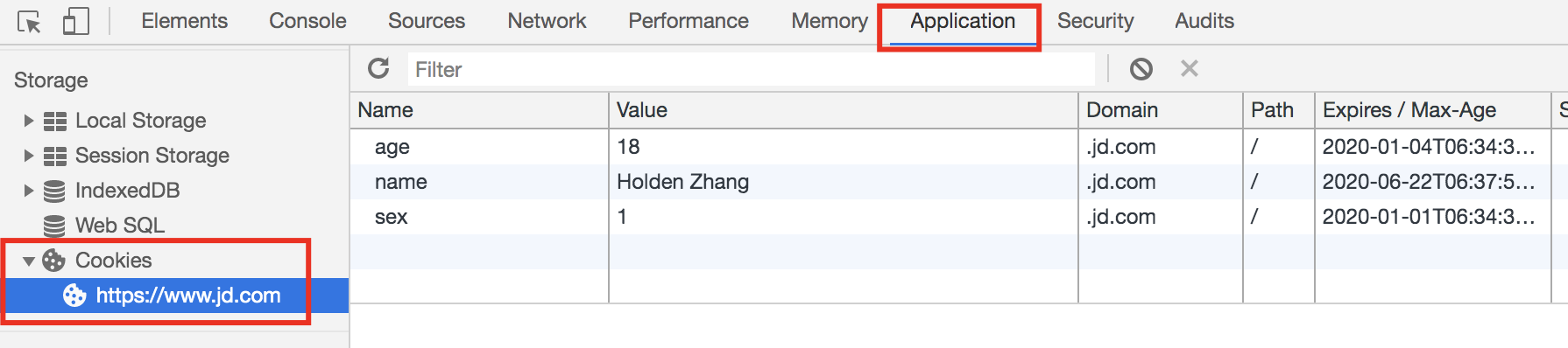 Chrome Cookie面板截图