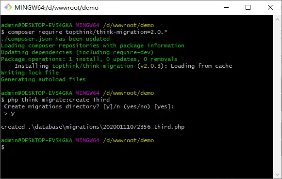thinkphp5.1中的数据库迁移和数据填充