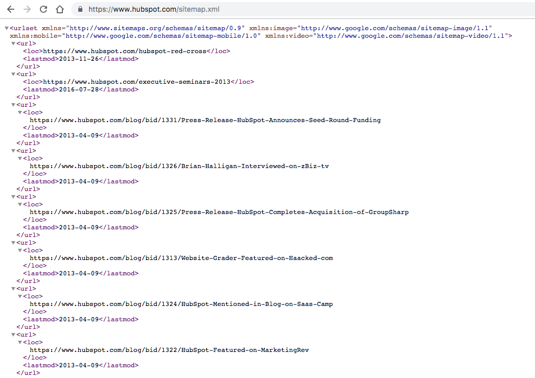 hubspot 的 sitemap