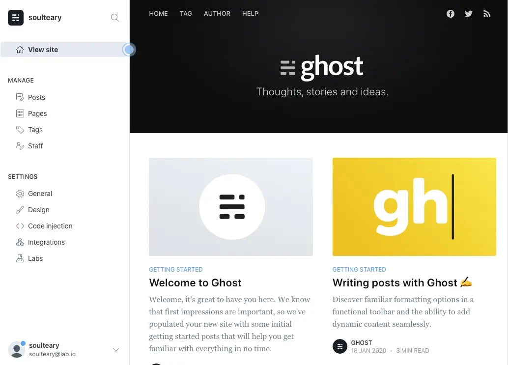 打开Ghost 的管理后台