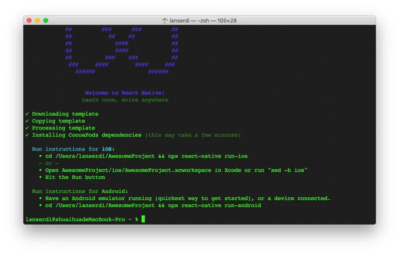 react native内建命令行初始化项目
