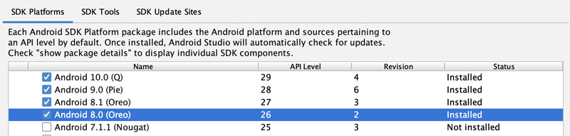 Android Studio 安装的SDK版本为 Android 9.0 Pie