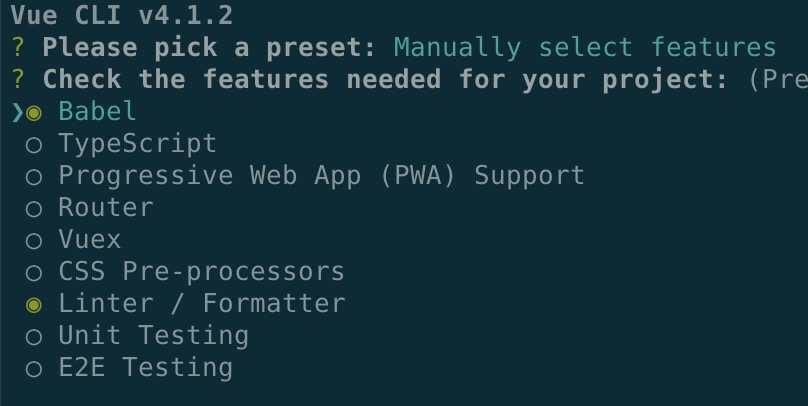 选择相关的Babel和Linter / Formatter