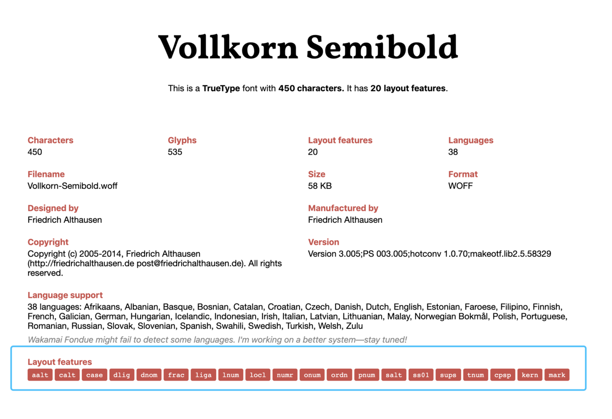 Vollkorn Semibold字体特性