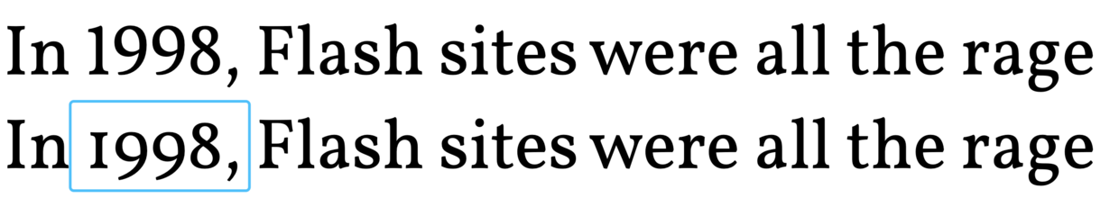 Vollkorn字体中的线性数字(上)与老式数字(下)
