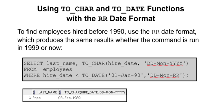 TO_CHAR and TO_DATE