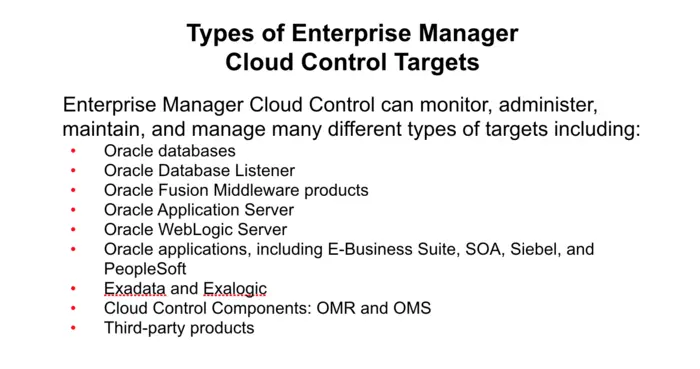 Types of Enterprise Manager 
Cloud Control Targets