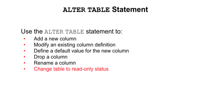ALTER TABLE Statement