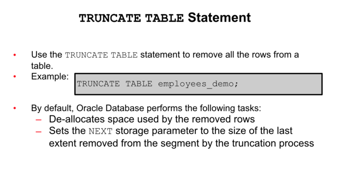 TRUNCATE TABLE Statement