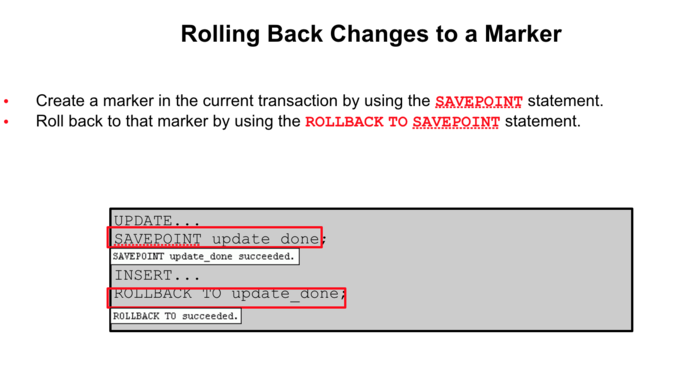 SAVEPOINT及ROLLBACK