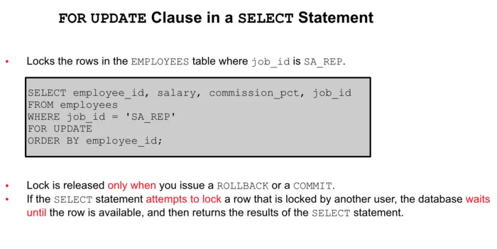FOR UPDATE Clause in a SELECT Statement