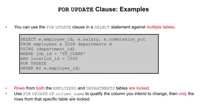 FOR UPDATE Clause: Examples