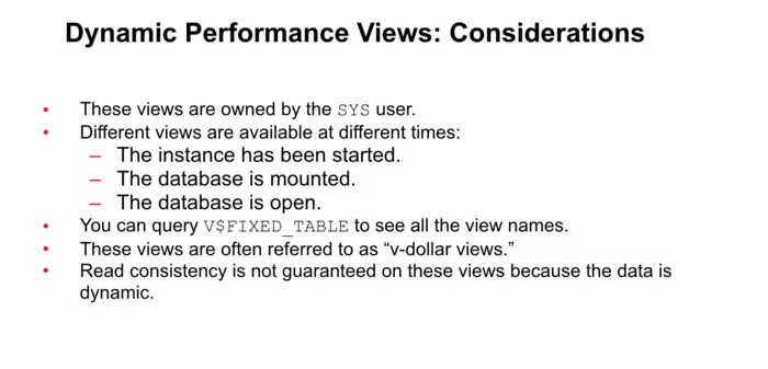 Dynamic Performance Views: Considerations