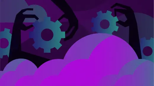 Gears above purple clouds