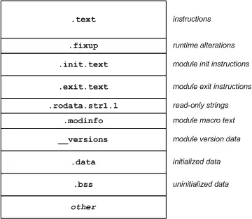 图2. 具有各种 ELF 区段的 LKM 的示例