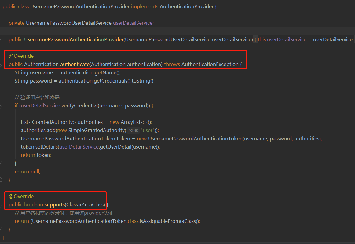 UsernamePasswordAuthenticationProvider实现示例