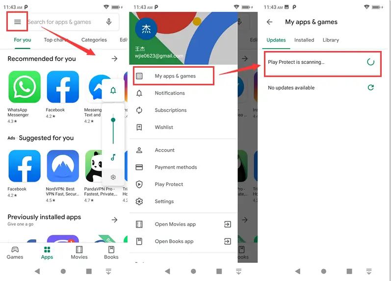 打开PlayStore，更新手机上My apps & games