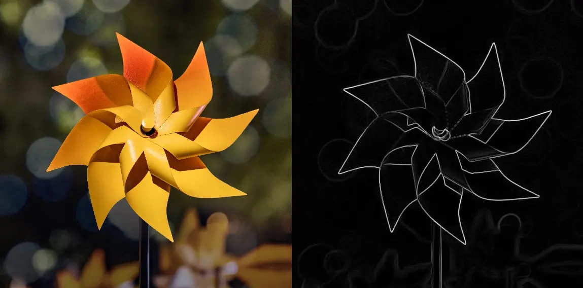 Image of pinwheel (left) and its edges (right)