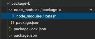 package-a 的 dependencies 依赖了 lodash 也会一起安装