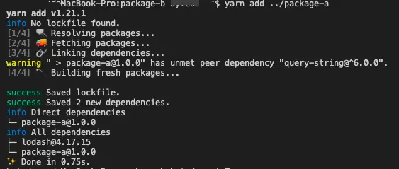 没有安装 peerDependencies 依赖会出现 warning 提示