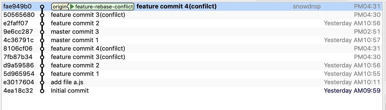 rebase conflict git log