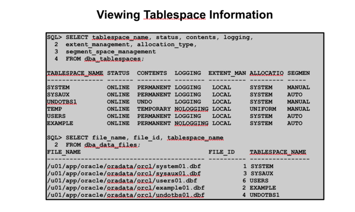 Viewing Tablespace Information