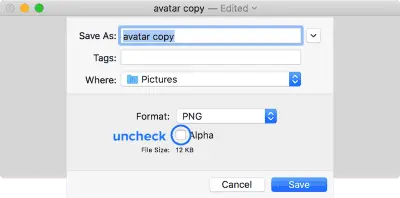 Uncheck the ‘Alpha’ checkbox when saving an image to discard the alpha channel.