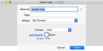 Uncheck the ‘Alpha’ checkbox when saving an image to discard the alpha channel.