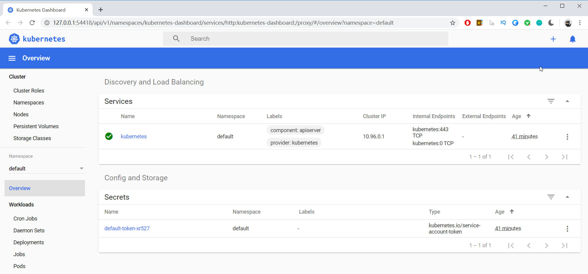 minikube dashboard