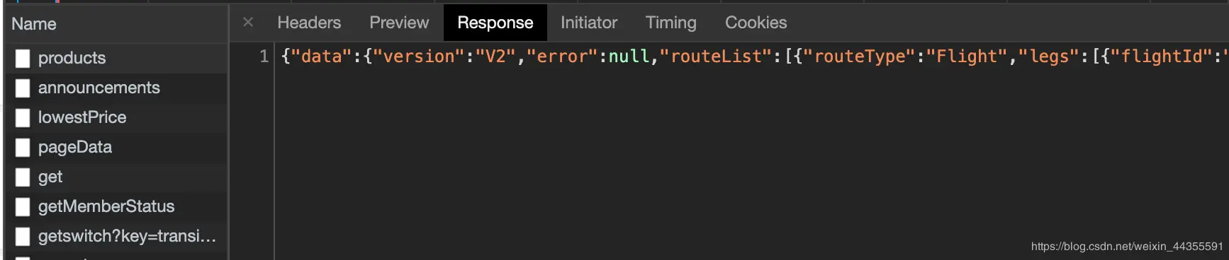我们发现JSON数据都在Response中