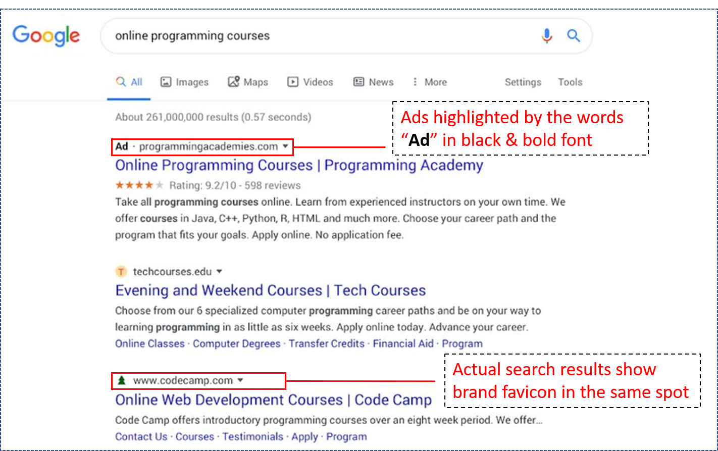 New search results makes ads more indistinguishable from actual results