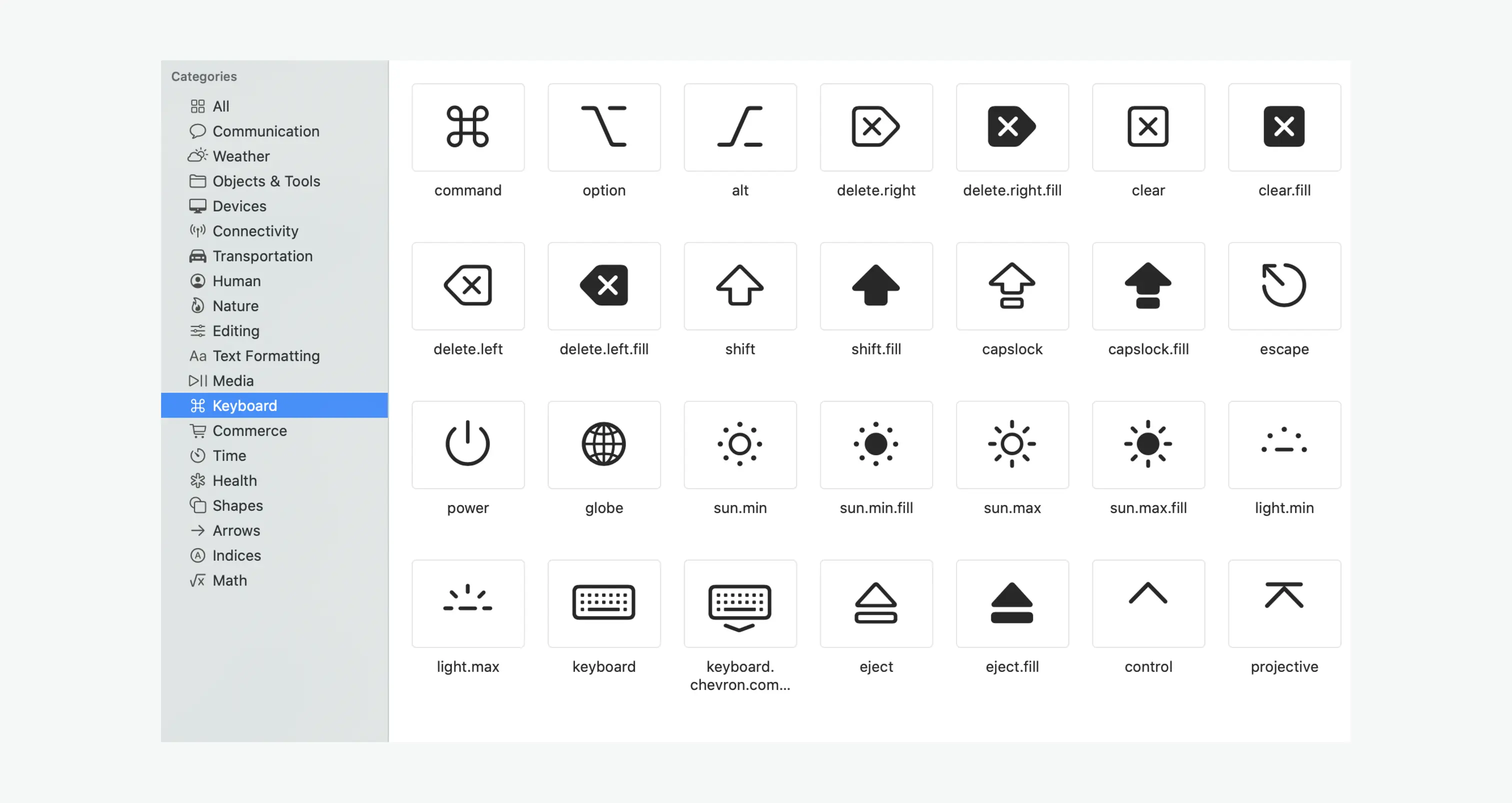来自 Apple [SF Symbols](https://developer.apple.com/design/human-interface-guidelines/sf-symbols/overview/)的 icon