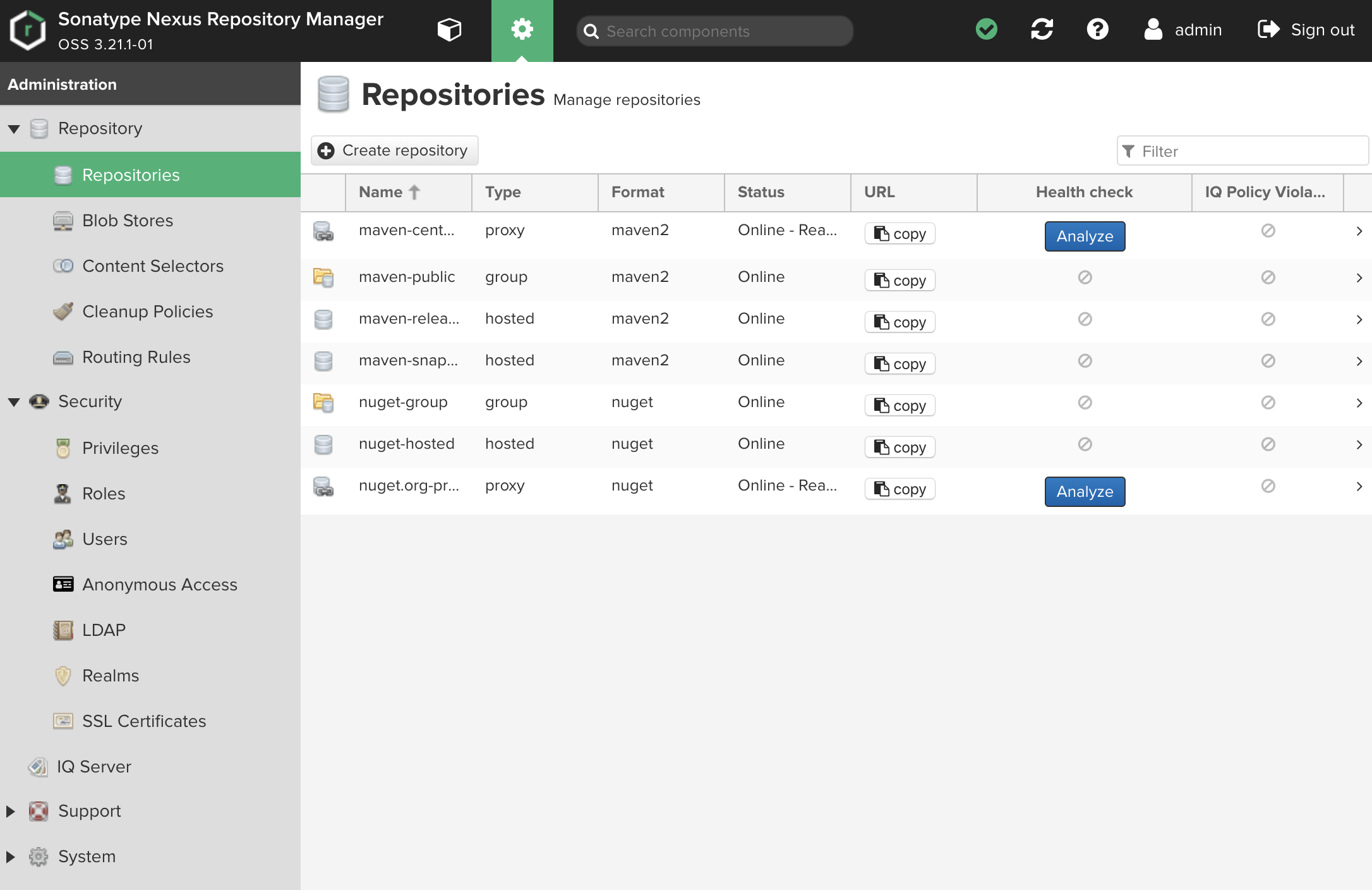 Nexus 默认支持仓库