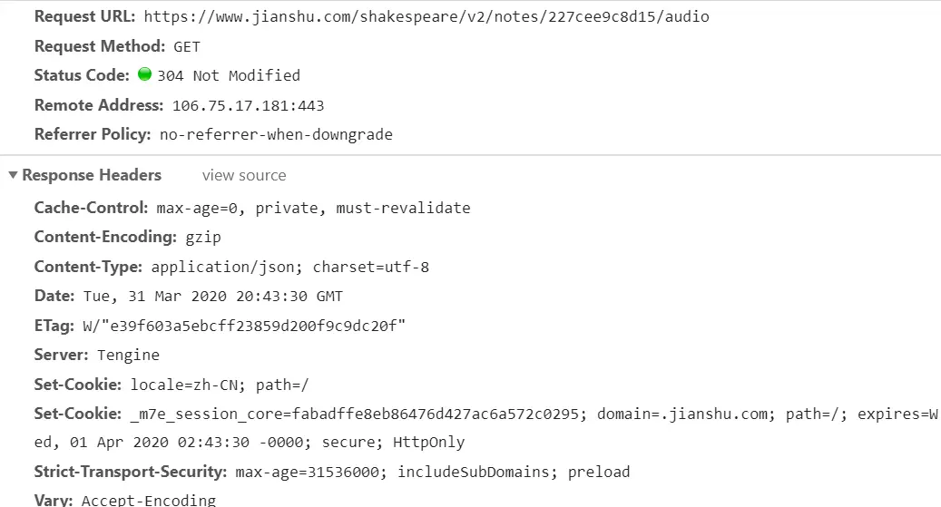 第二次响应头返回的缓存参数