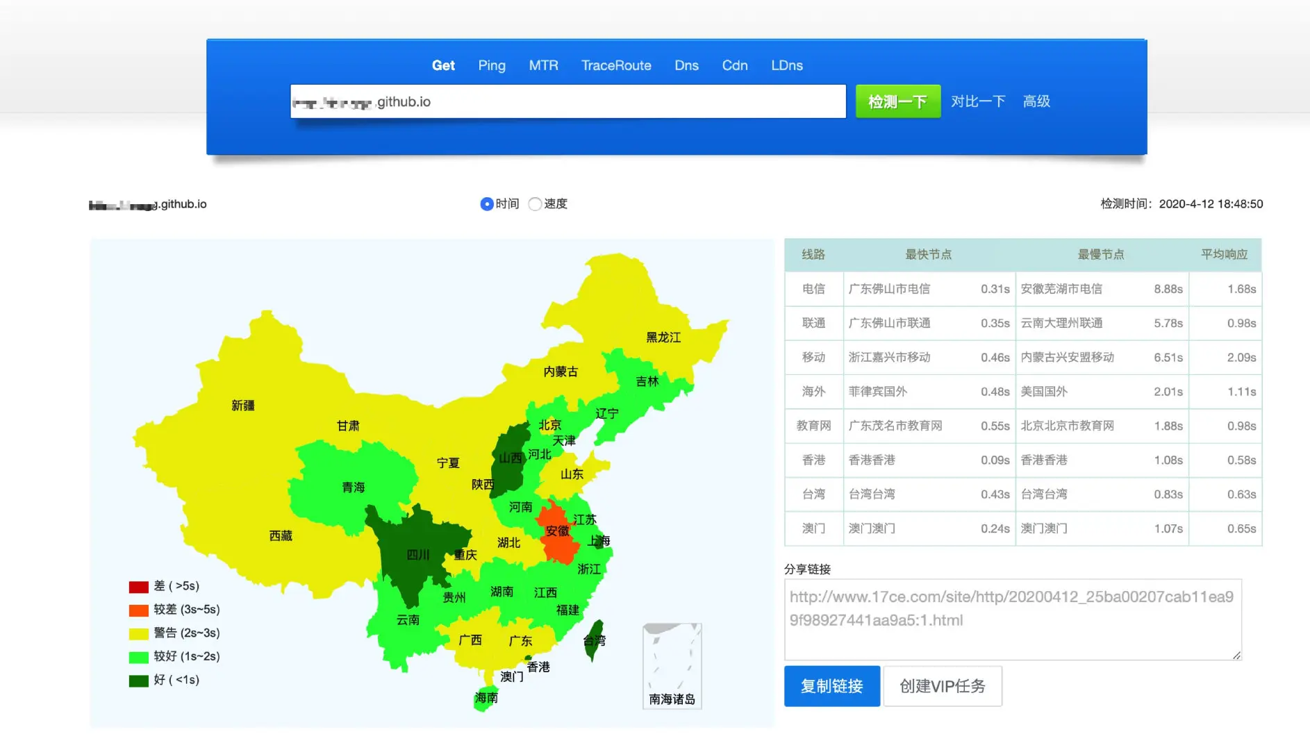 Pages 国内测速数据