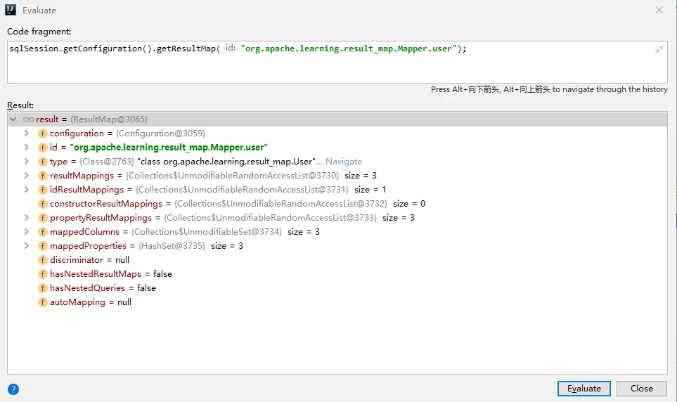 名为user的resultMap