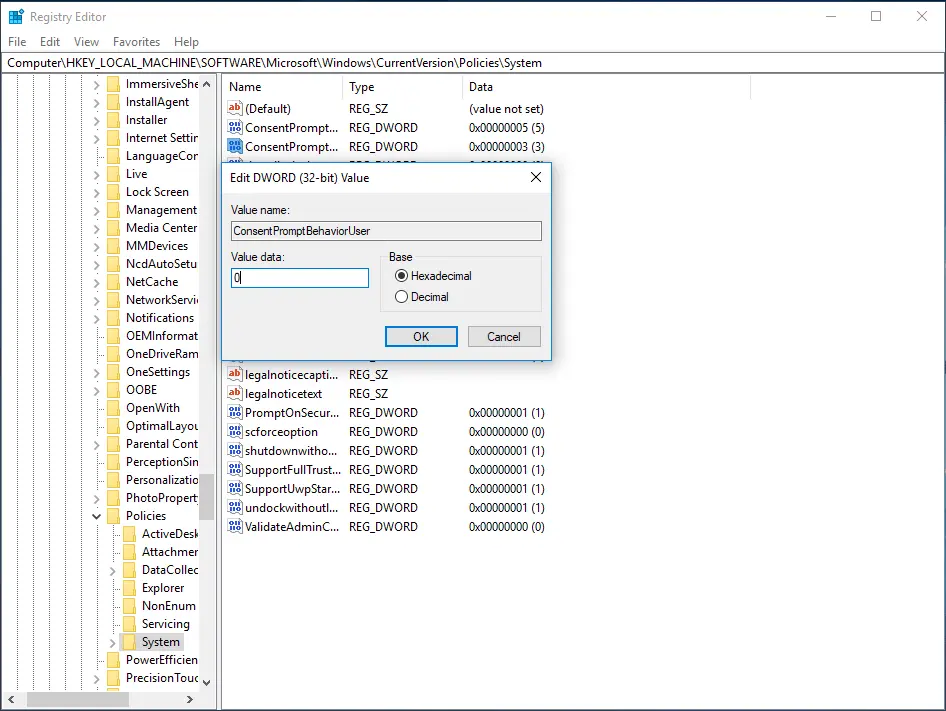 change UAC for standard user via Registry 