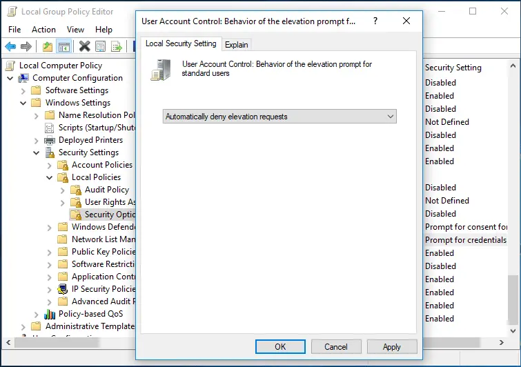 change UAC for standard user via Group Policy 