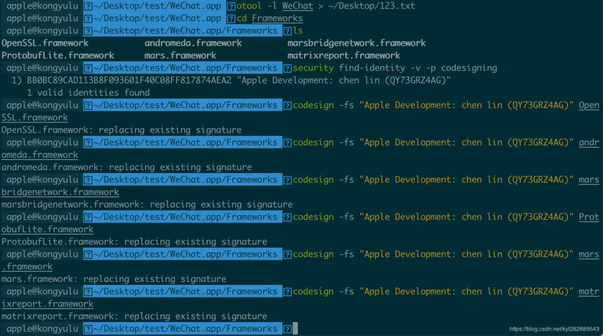 依次对6个framework进行签名