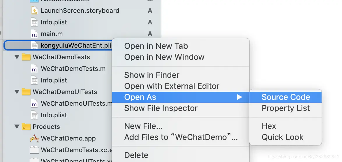 用SourceCode方式打开plist文件