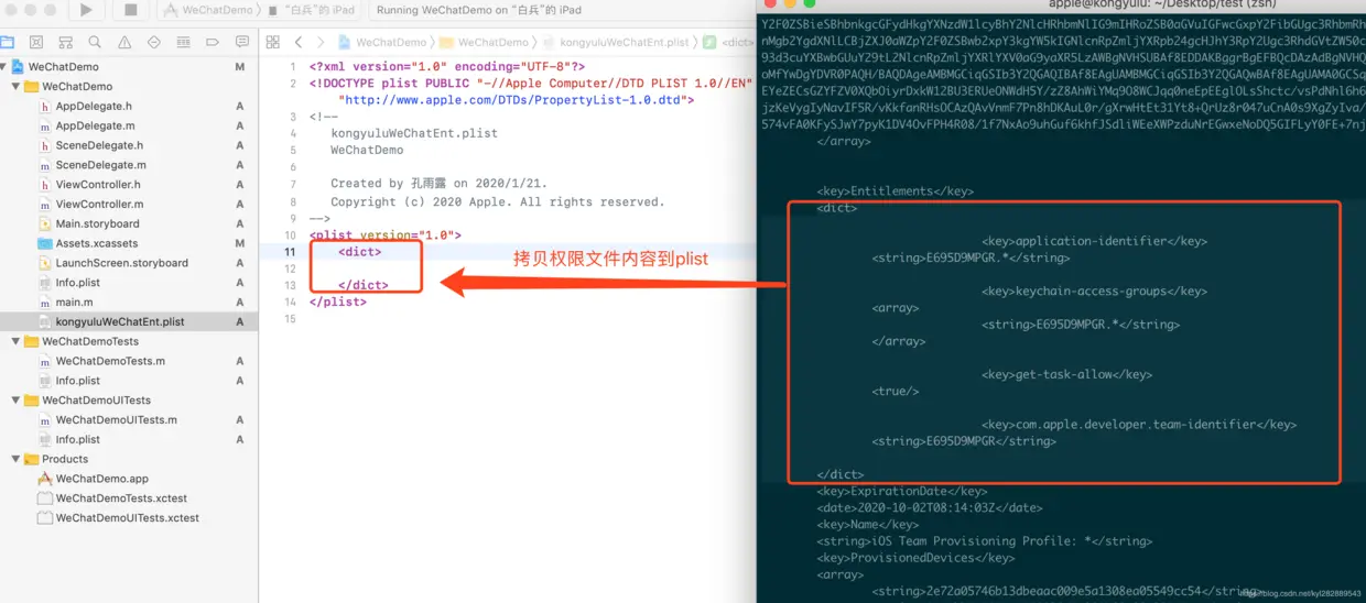 拷贝权限文件内到新建的plist文件