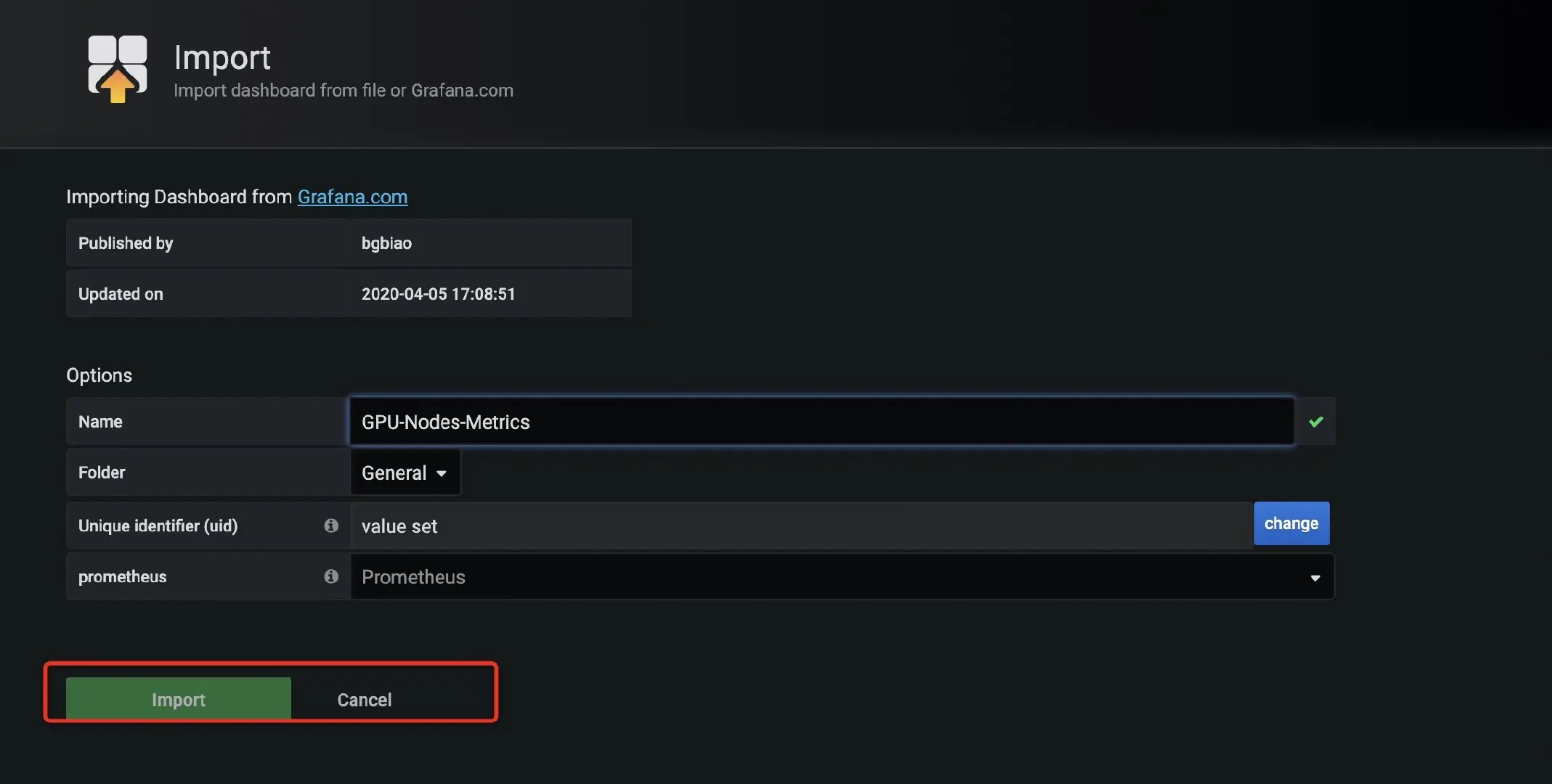 注意:确认prometheus库正确后即可导入