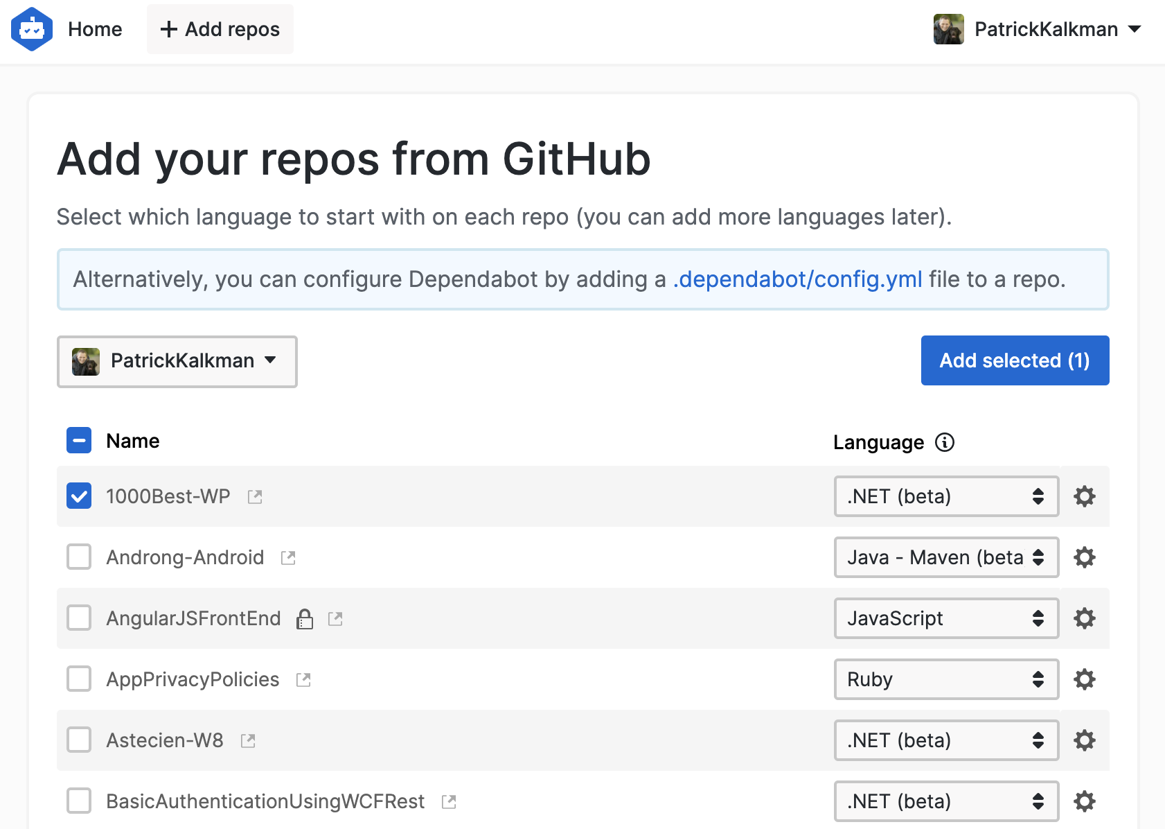 Give Dependabot access to your repositories