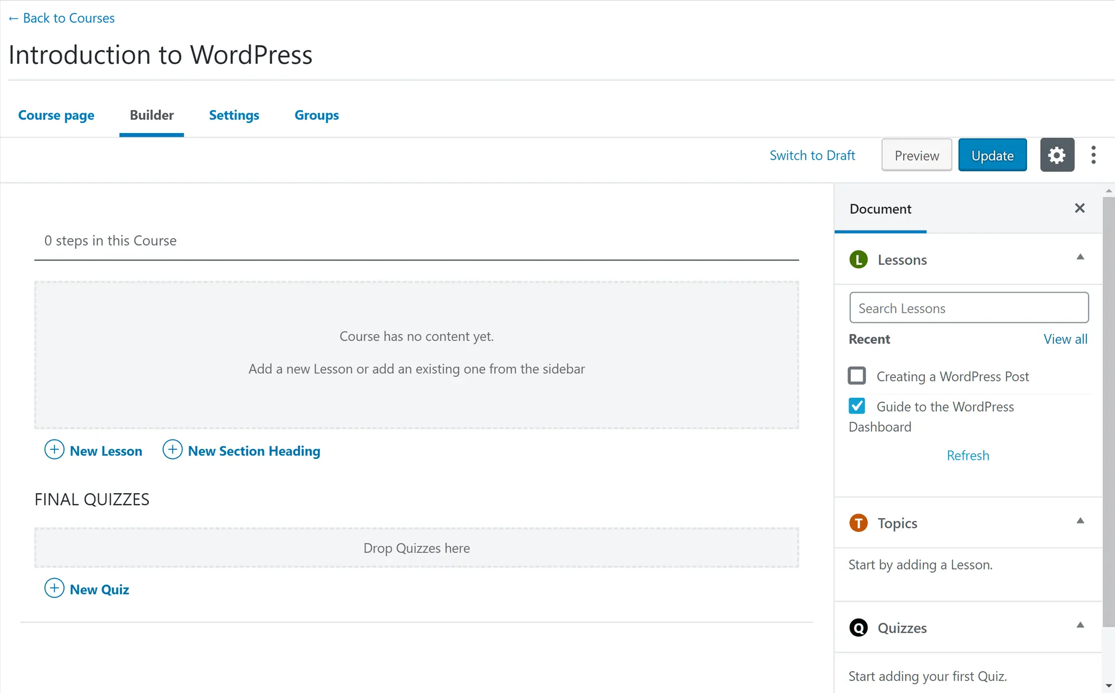 新的LearnDash课程生成器
